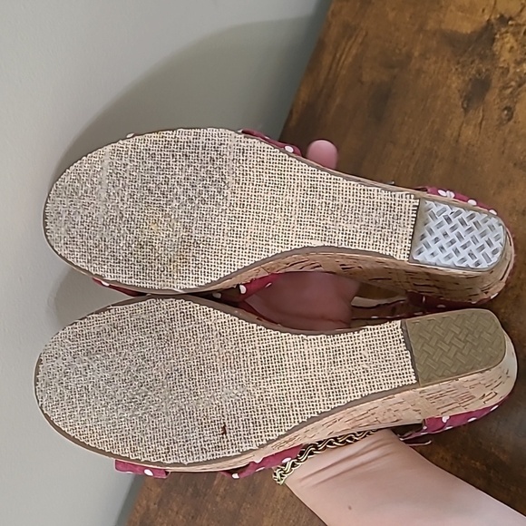 Toms Cranberry & White Polka Dot Wedge Sandals size 9 - Picture 6 of 10